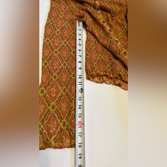 Free People Button-Down Blouse Shirt Orange & Brown Fall Season Size Medium - Picture 7 of 11